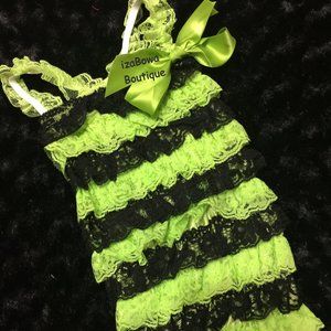 Electric Green & Black Lace Romper